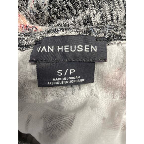 Van Heusen gray floral light sweater shirt sheer split back women's size small - Picture 5 of 6